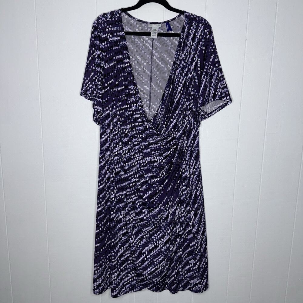 Catherines Women’s Faux Wrap Dress Geometric Print Purple Size 2XWP